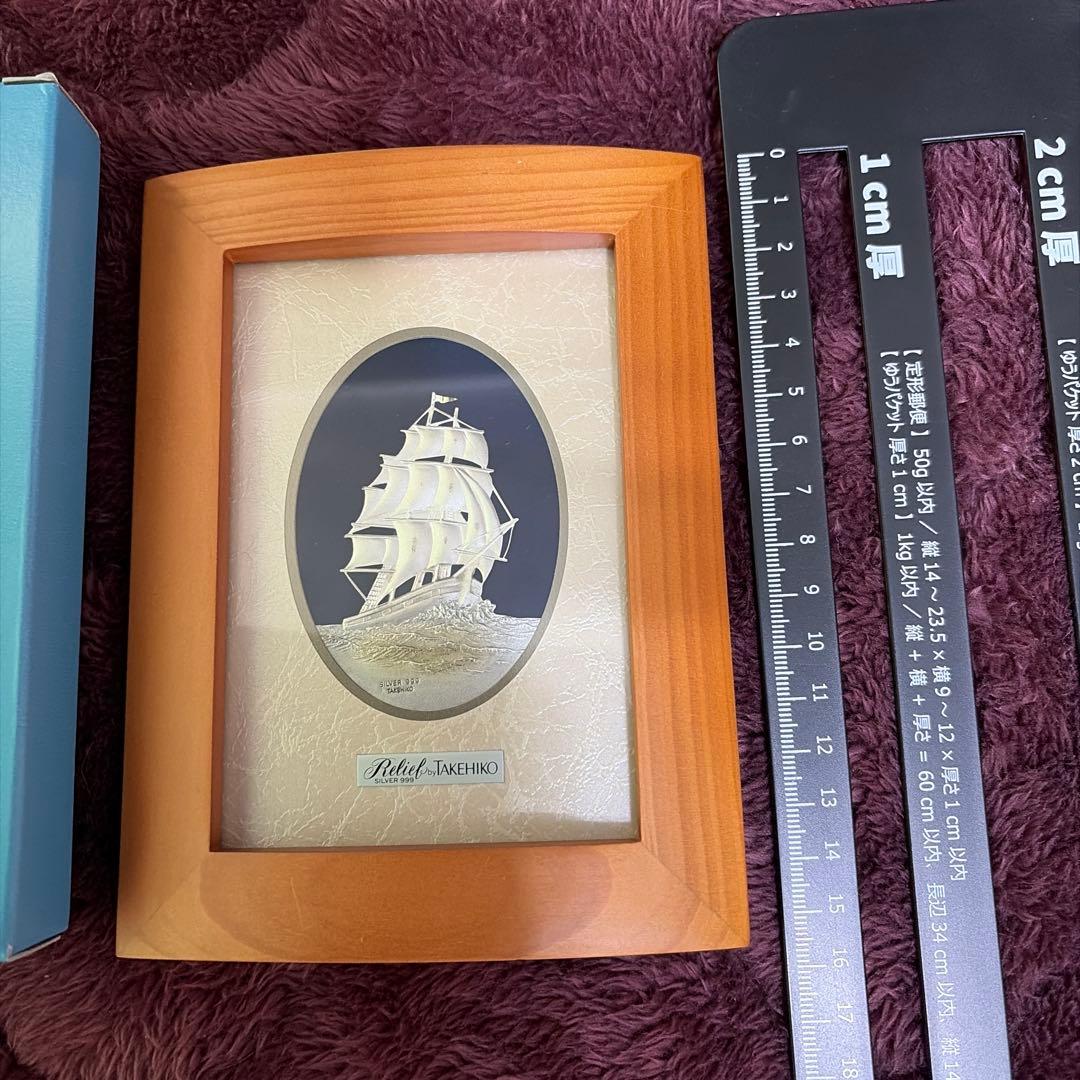 TAKEHIKO 武比古 作SILVER999 純銀 ヨット船卓上額　専用箱付