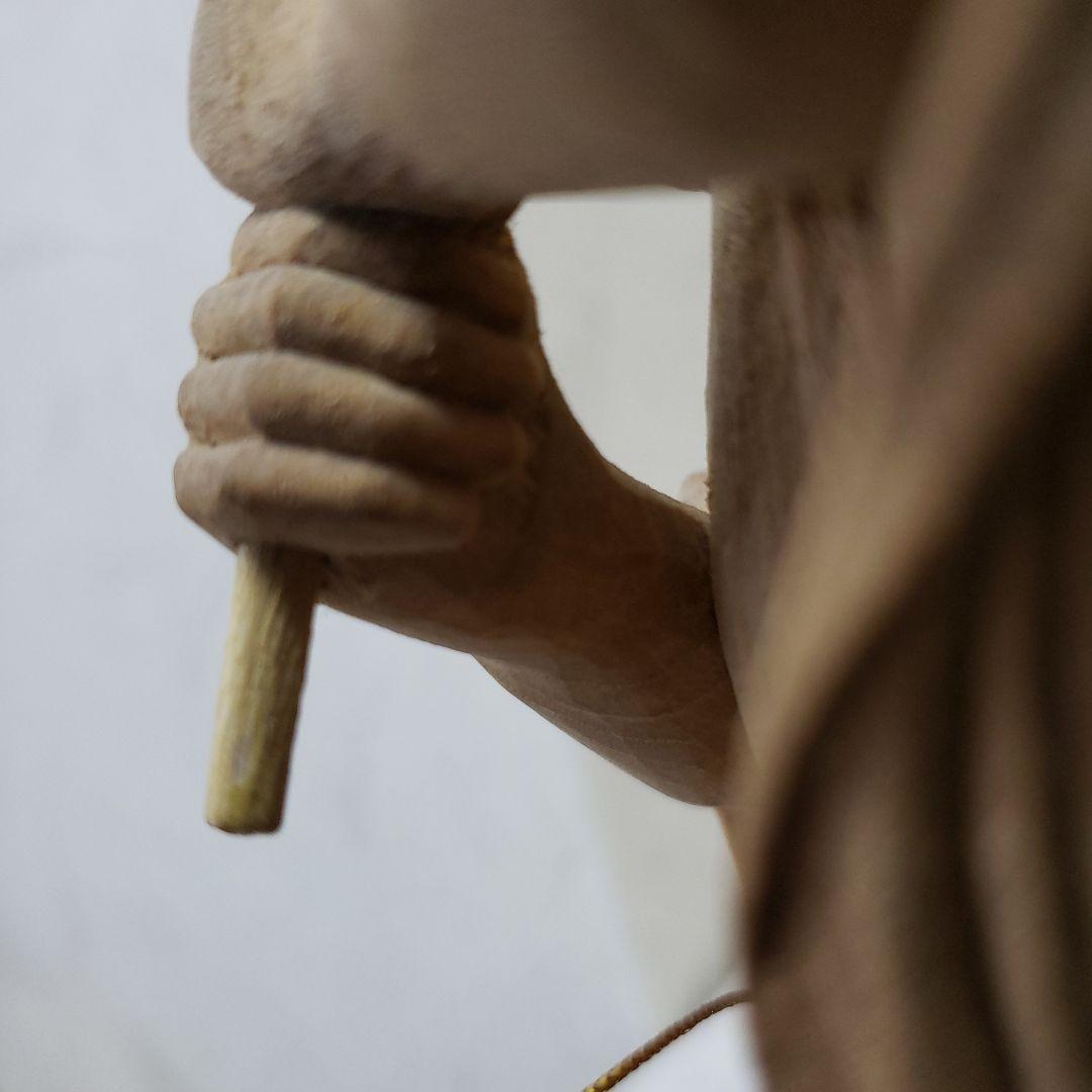 Ｂフライデー蔵出し特価縁起物七福神楠材恵比寿像えべっさん身丈23cm棹先34cm