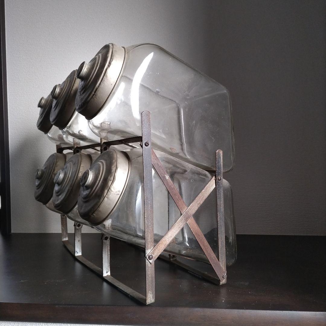 アンティークガラス瓶 駄菓子屋さん６連陳列ケース