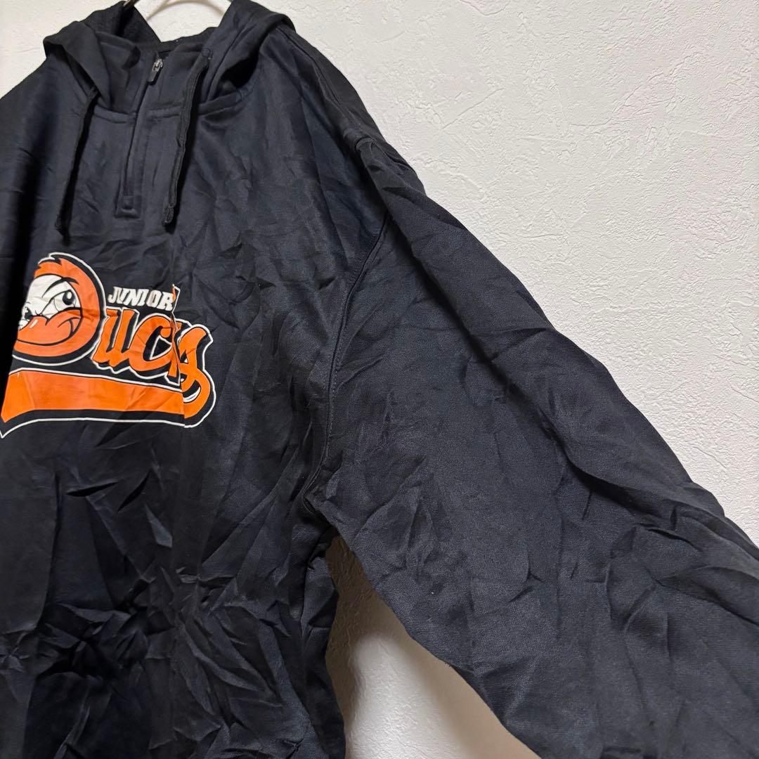 希少　パーカー　ウォームアップウェア ハーフジップ　海外古着【M】ブラック