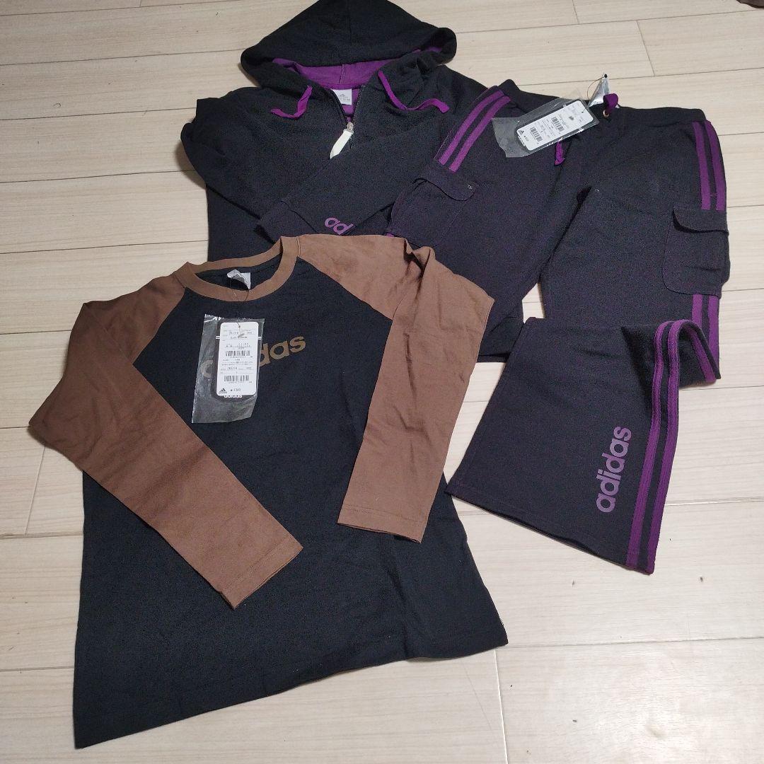 adidas Ｍジャージ 新品　上下 セットアップ 黒、紫　Lサイズの Tシャツ