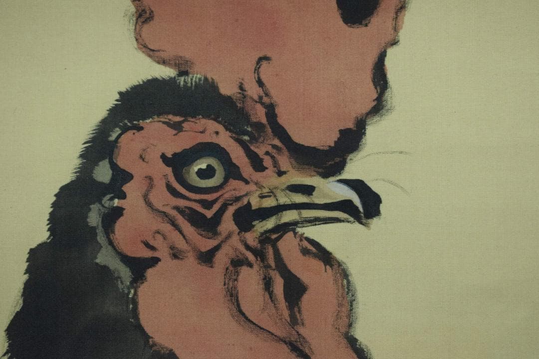 【真作】望月金鳳/双鶏之図/掛軸☆宝船☆Y-177　JM