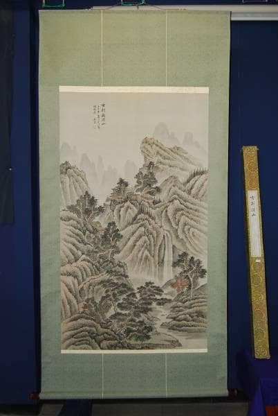 模写/辛石/山水寺/古刹藏深山/布袋屋掛軸HB-39