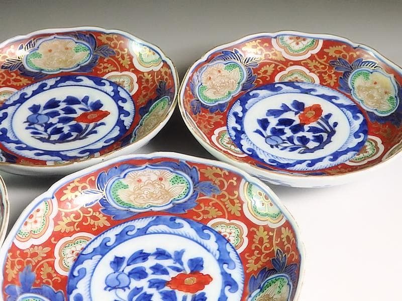 大聖寺伊万里　金襴手　獅子に金唐草　牡丹の図　４枚　A158A-AMf