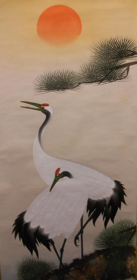 掛け軸 竹本澄庵 松上鶴之図 絹本 希少 軸装 茶道具 掛軸 美品 です。