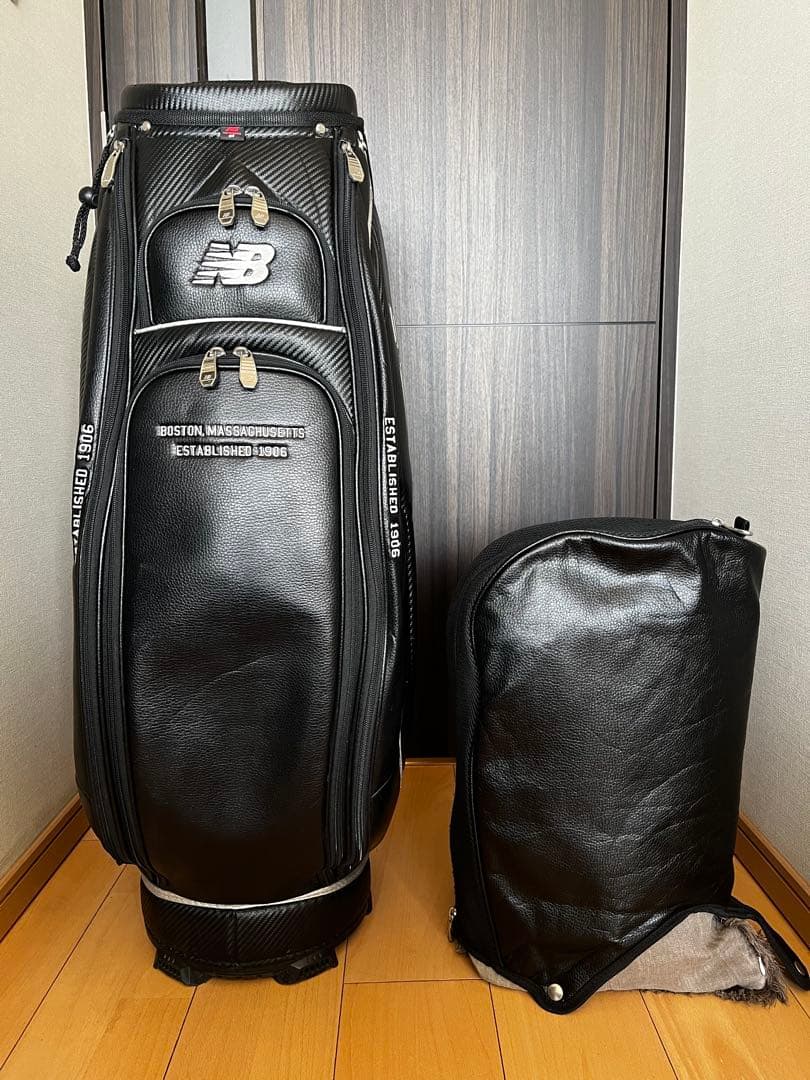 良品　人気ニューバランスゴルフ 9.0型 カート型キャディバッグ 　レザー調　黒