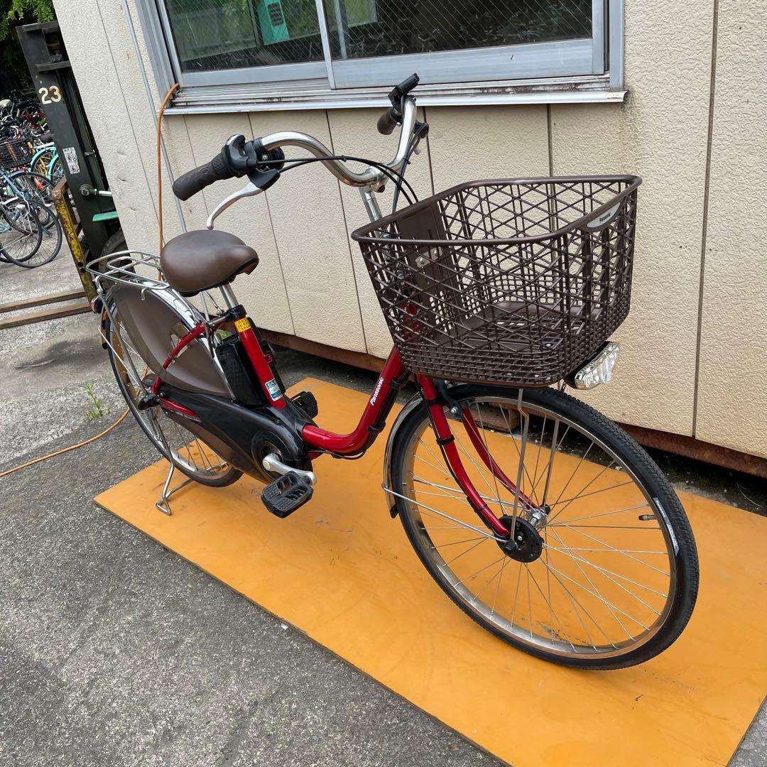 電動アシスト自転車 赤 シティタイプ バスケット付き 24インチ
