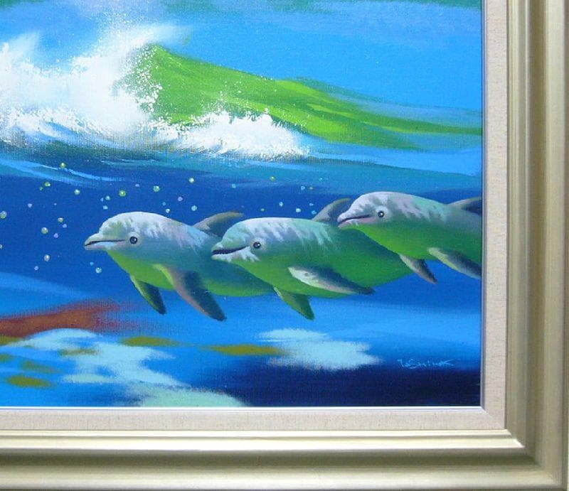 竹内敏彦 絵画 油絵 肉筆油絵 クリスタルブルー 海 ドルフィン  F12