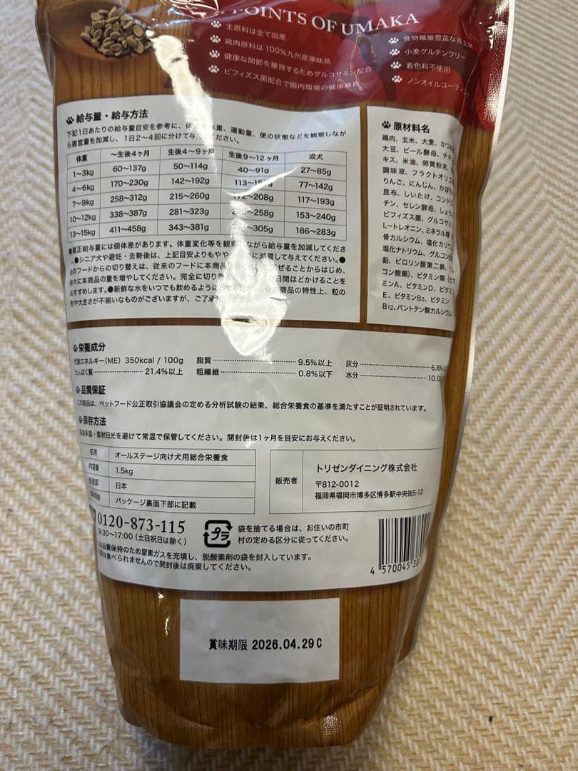 うまか プレミアムドッグフード　1.5kg 2袋