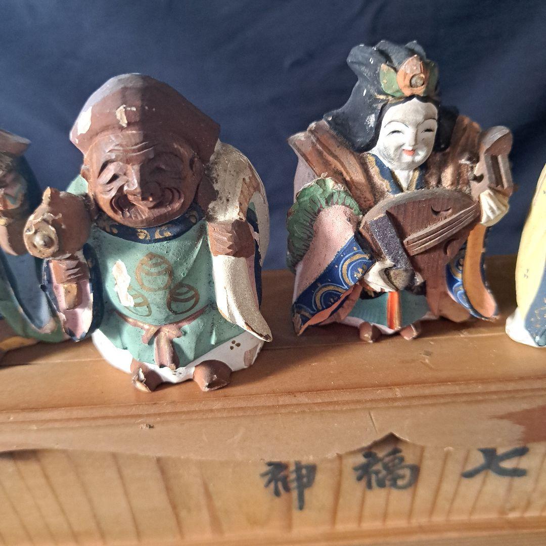 「絶妙です! 彩色木製工芸品 七福神像(脊高 約7cm）7体」 骨董アンティーク