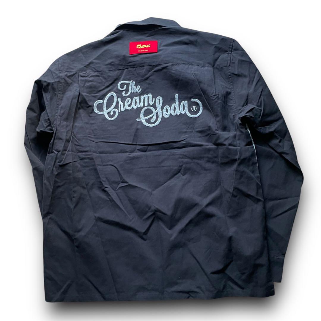 未使用品 クリームソーダ ピンクドラゴン 刺繍ツートン オープンカラーシャツ L