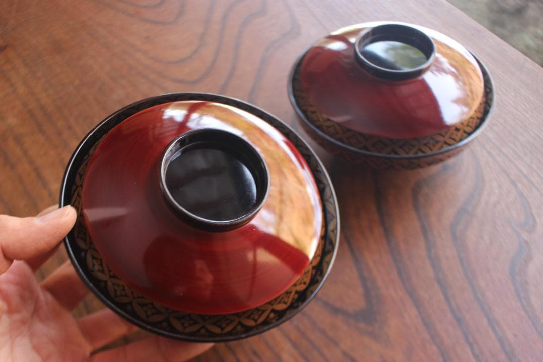 小傷有！極上溜塗に優美な七宝蒔絵の映えるお椀2点（検輪島塗懐石椀蒔絵椀