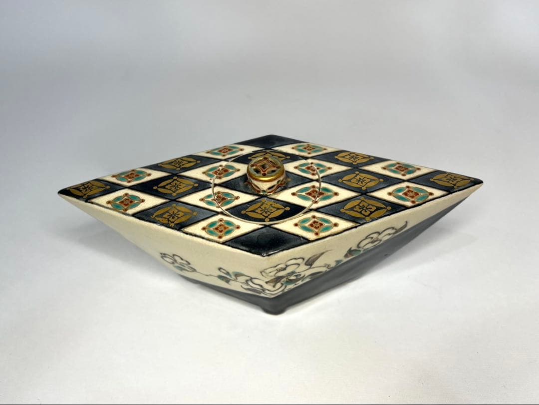 【真葛香山】仁清意菱形高炉 二代 香半之助作 帝室技芸員【書載品現物】