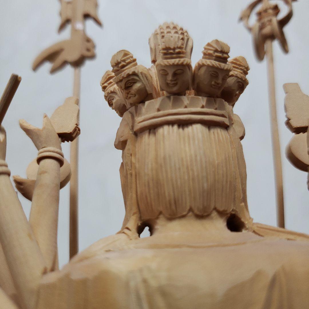 Ｂフライデー希少上彫り仏像★柘植材 千手観音菩薩像5寸立★全高 約30cm