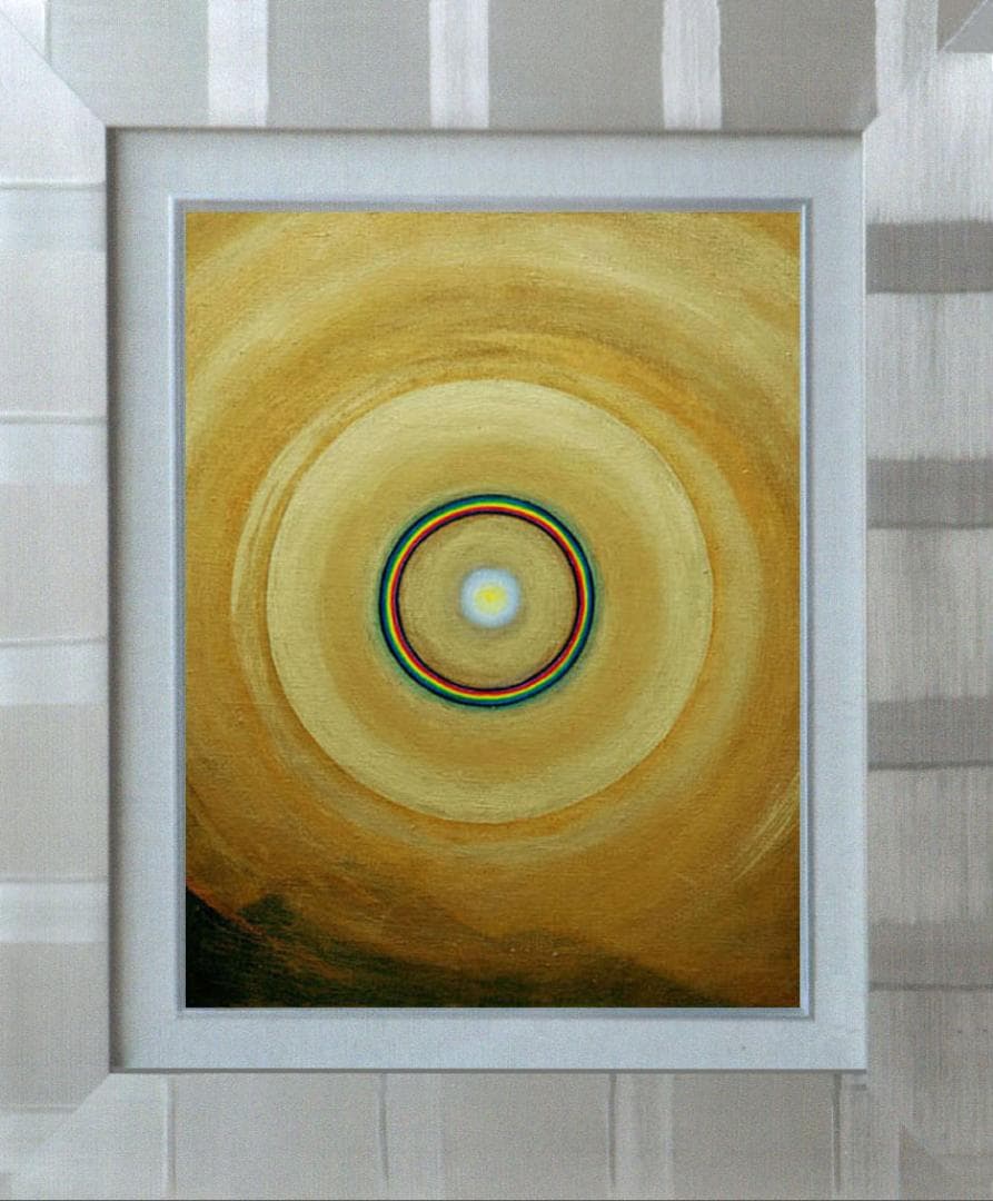 油絵 菅家令子 絵画インテリア額付(青緑+金色の枠)F6-G282023希望祈り