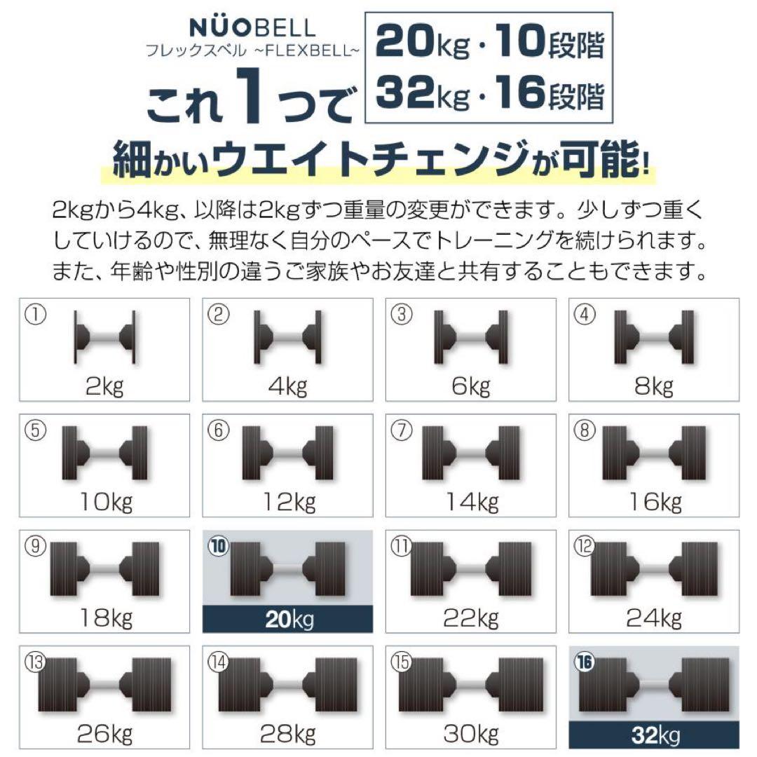 【新品】フレックスベル 32kg 可変式ダンベル nuobell 黒 単品