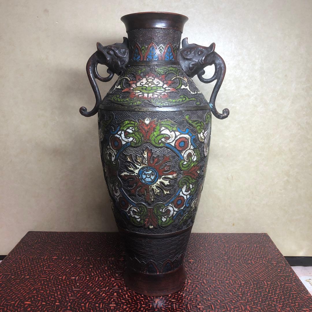 中国古美術　明時代七宝焼壺　古銅製