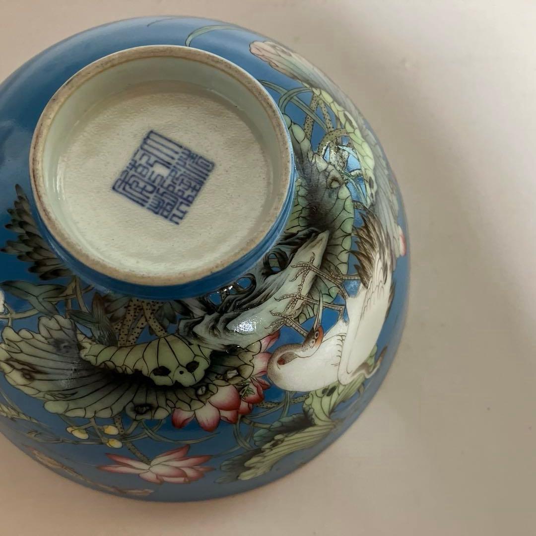 中国美術　粉彩花鳥碗