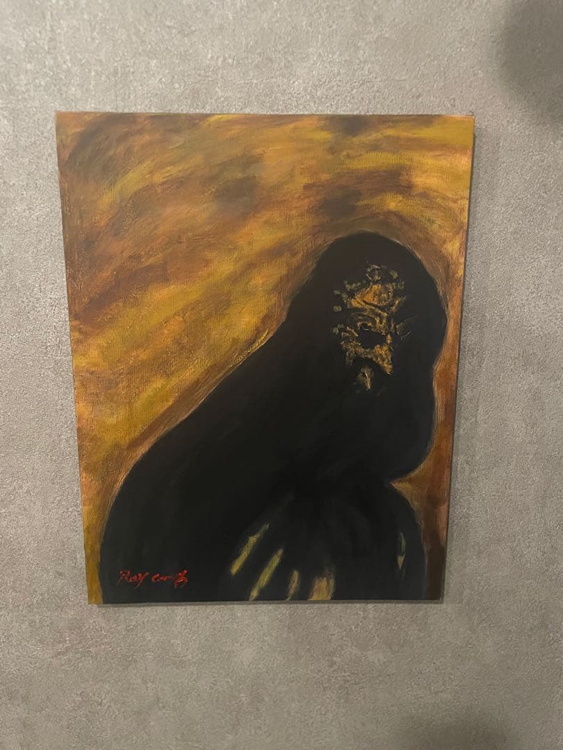 【手描き】鴨居玲 F6号 油絵　油彩　絵画　おばあさん　鴨居羊子鑑定シール　模写