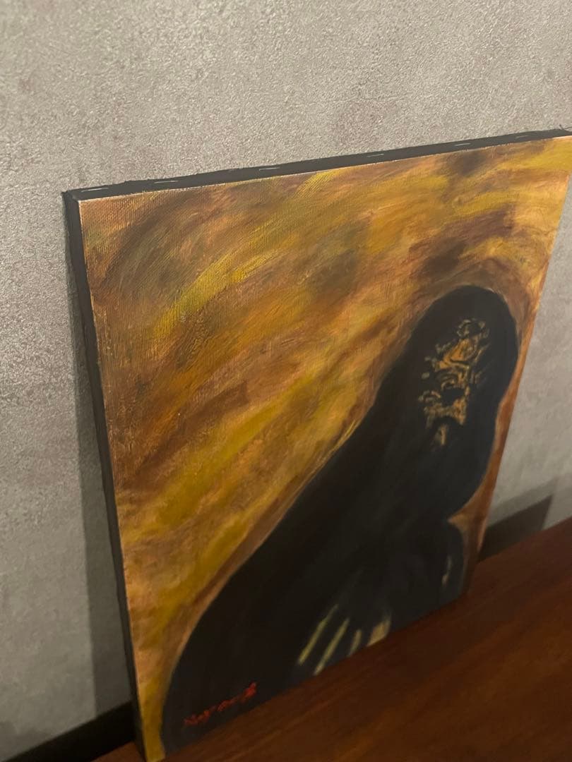 【手描き】鴨居玲 F6号 油絵　油彩　絵画　おばあさん　鴨居羊子鑑定シール　模写