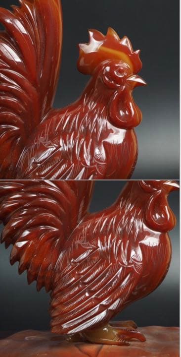 送料無料　名工土橋正市作　極上瑪瑙彫刻鶏置物 共箱・作歴・証明書
