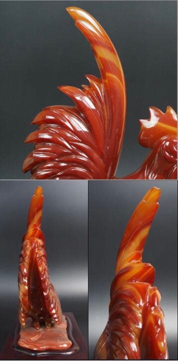 送料無料　名工土橋正市作　極上瑪瑙彫刻鶏置物 共箱・作歴・証明書