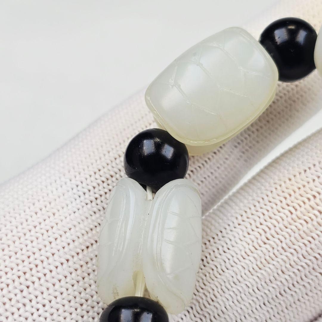 中国古美術 本物和田白玉 細工手彫 亀甲紋（富甲天下）数珠 根付 装身具 縁起物