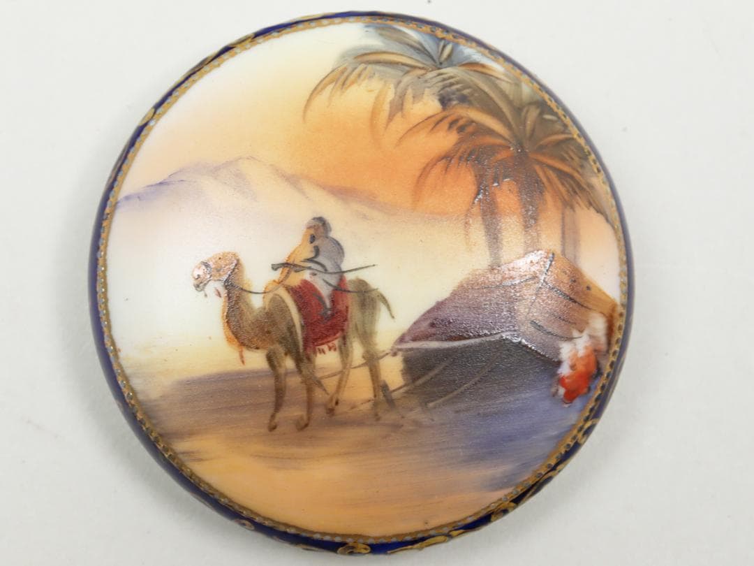 オールドノリタケ 金盛上砂漠風景 トリンケットボックス 蓋物 小物入