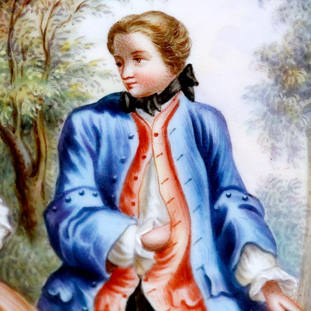 マイセン 忘れな草 透かし彫 恋人 ワトー風 飾り皿 ボタン剣 額装 １９世紀