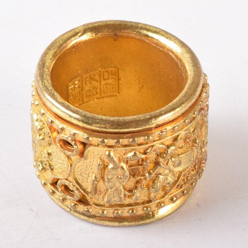 中国　光緒天宝足銀　山水人物彫　板指　N　7475