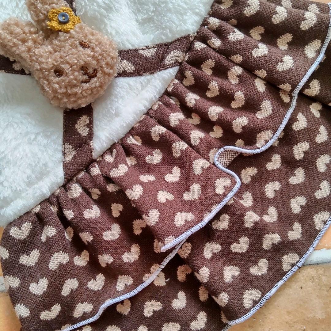 犬服 No.176 ハートチョコ色わんぴ(うさちゃん付き) ハンドメイド