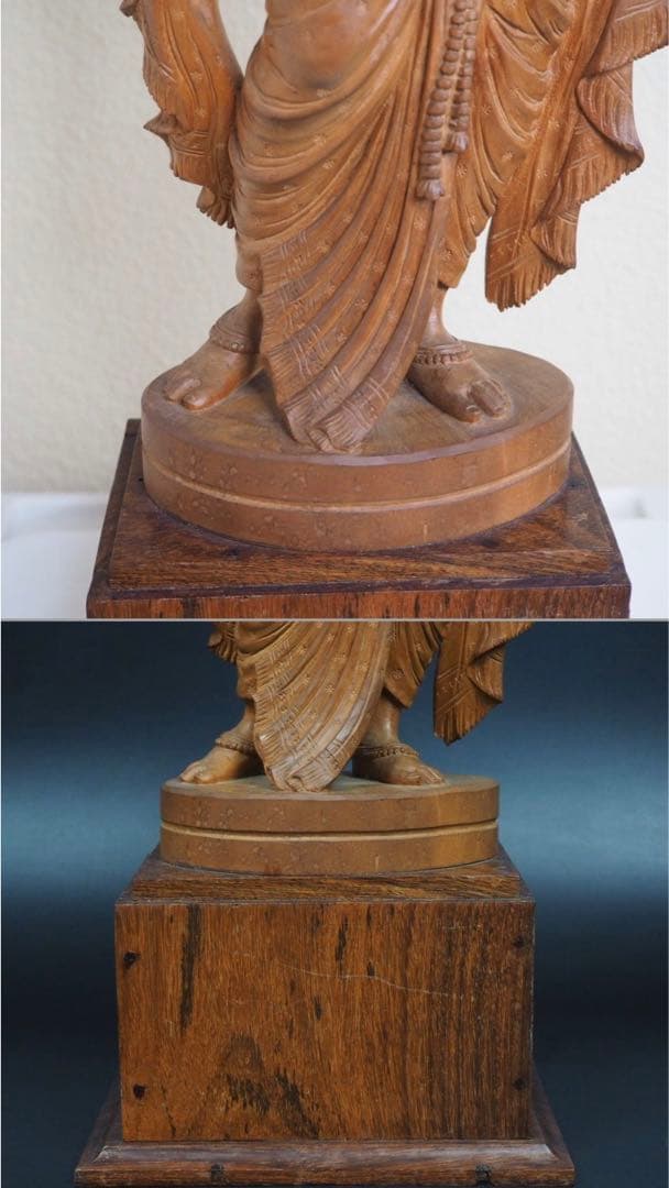 送料無料　時代物　老山白檀　インド白檀細密彫刻女神像　高さ54ｃｍ　本物保証