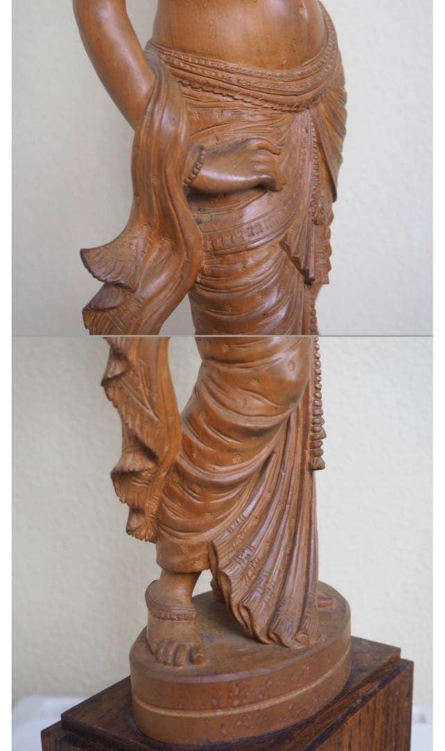 送料無料　時代物　老山白檀　インド白檀細密彫刻女神像　高さ54ｃｍ　本物保証
