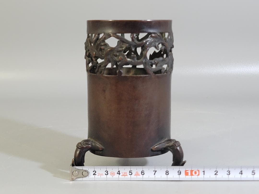 DT309 古い 中国 古銅 筆筒 宣徳年製