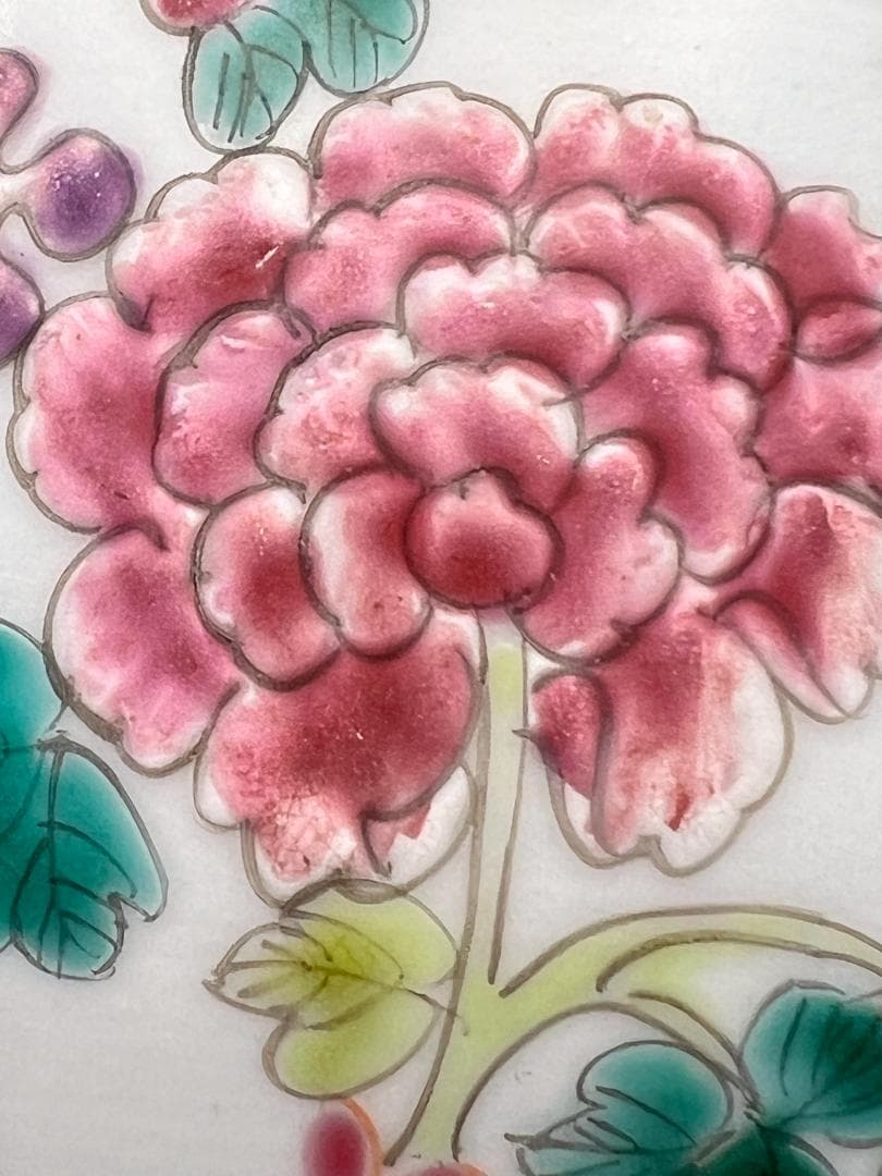 スペード　粉彩茶壺①　牡丹福寿文　同治年製在印　骨董品 時代品 中国美術