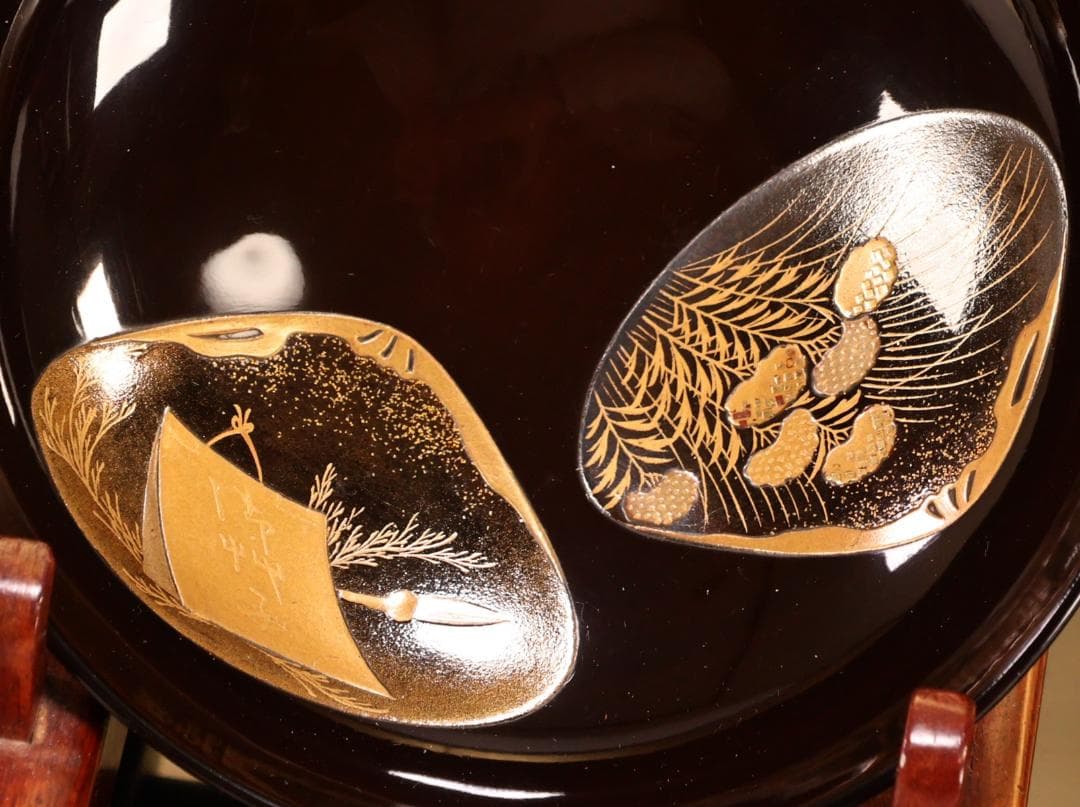 BK424　時代輪島塗　図替り　貝尽くし図金蒔絵　吸物椀　二客　木製　懐石 菓子