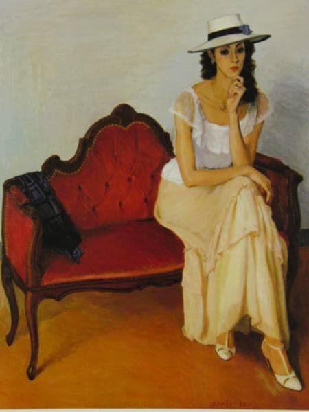 梶 進 「白い帽子」、限定画集より、藤島 武二、新品額装付