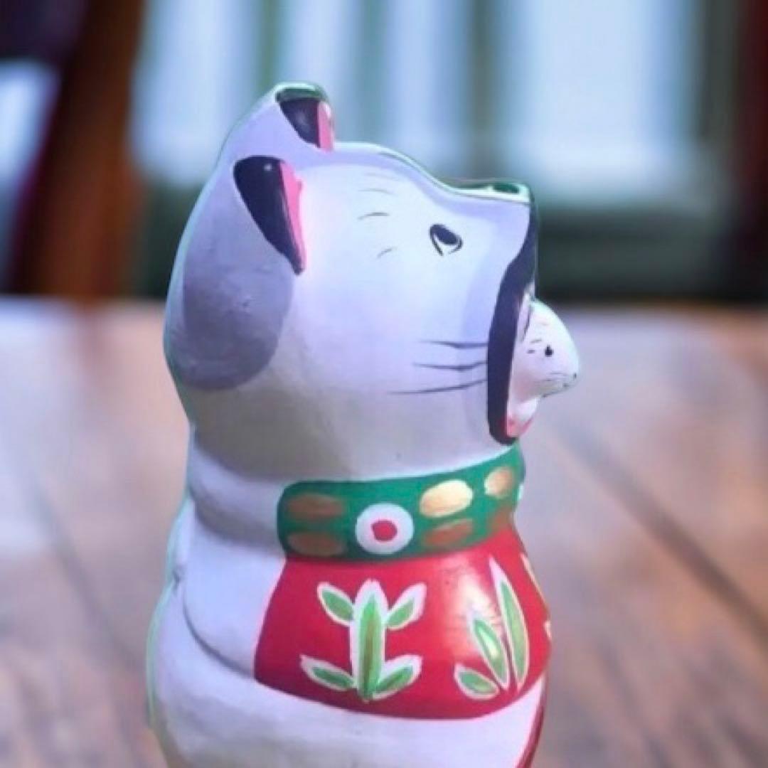 岩手県郷土玩具 花巻土人形 平賀孫左衛門 窯猫 ねずみくわえ猫 厄除け 家内安全