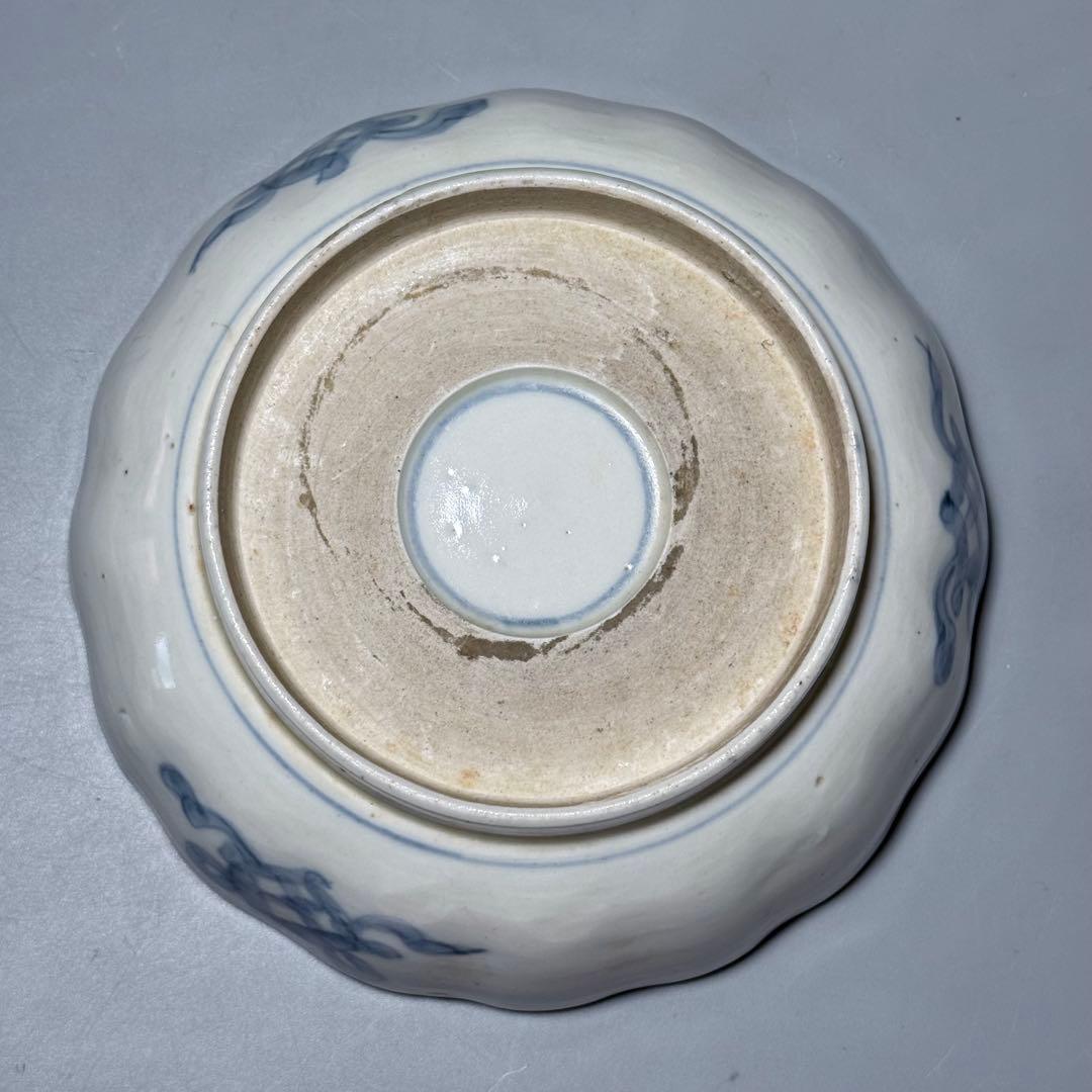 江戸中期〜後期　古伊万里　色絵柘榴文菊花形　なます皿　5枚　裏七宝結文　上物