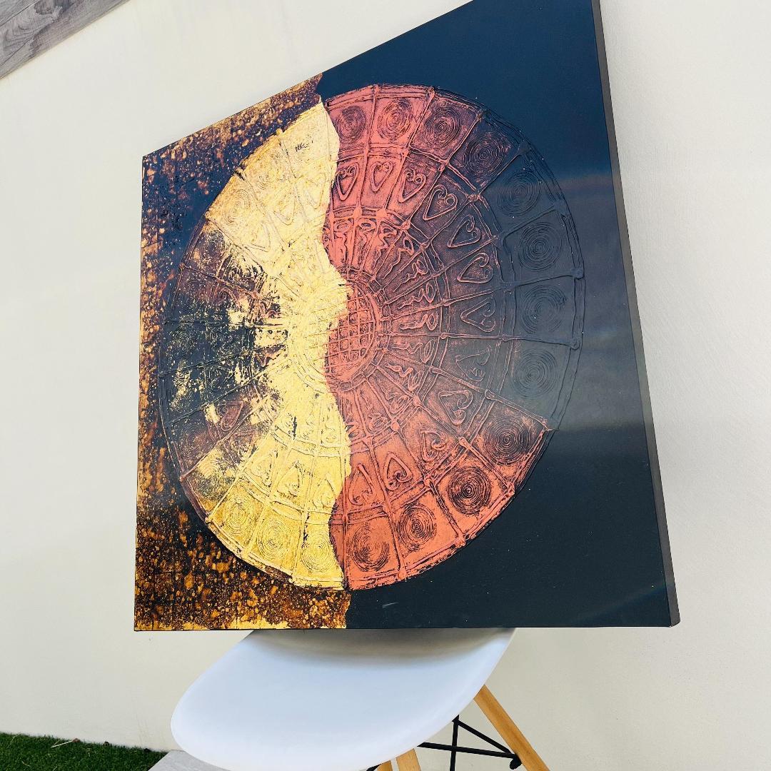 壁掛けアートインテリア モダン現代アート作品 大きな絵 90cm×90cm