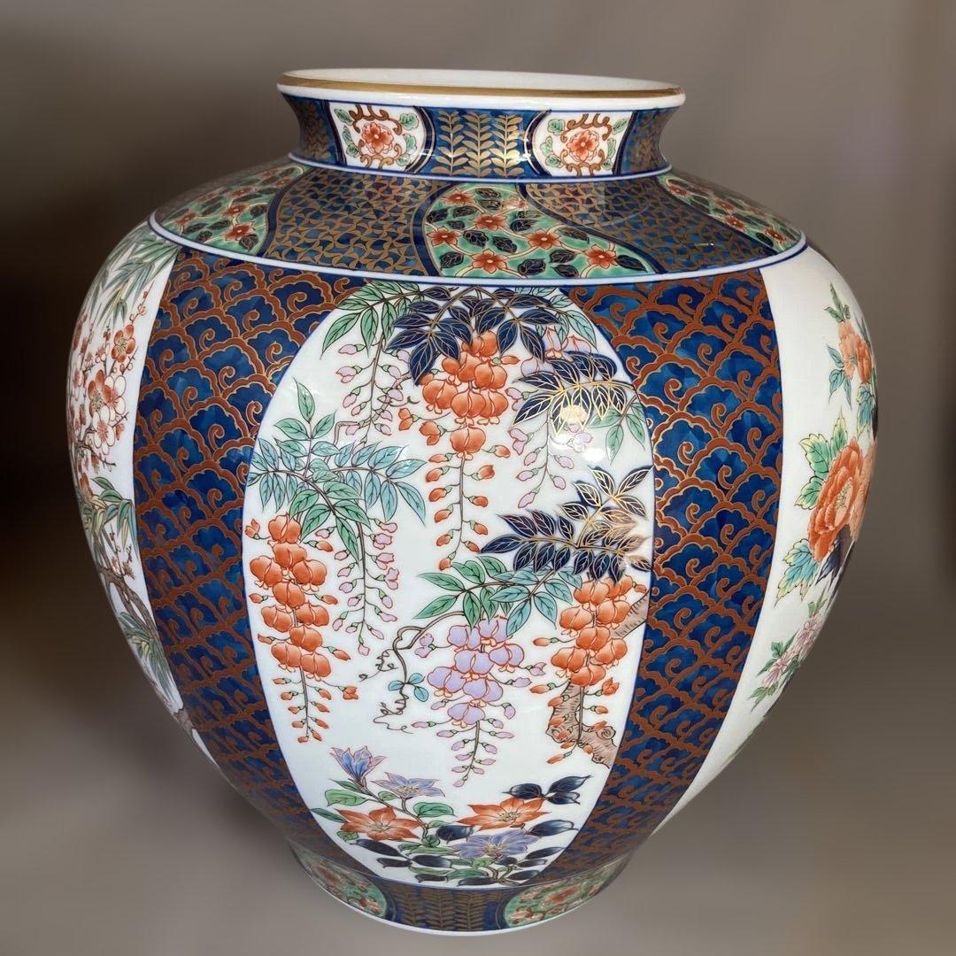 【弥左衛門】古伊万里の伝統　日本の名窯　弥左衛門作　染錦六方割花文　大花瓶