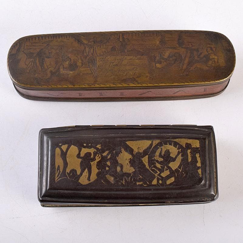 西洋アンティーク　十七世紀十八世紀　古銅　人物刻　嗅煙草入　2点　M　R8980