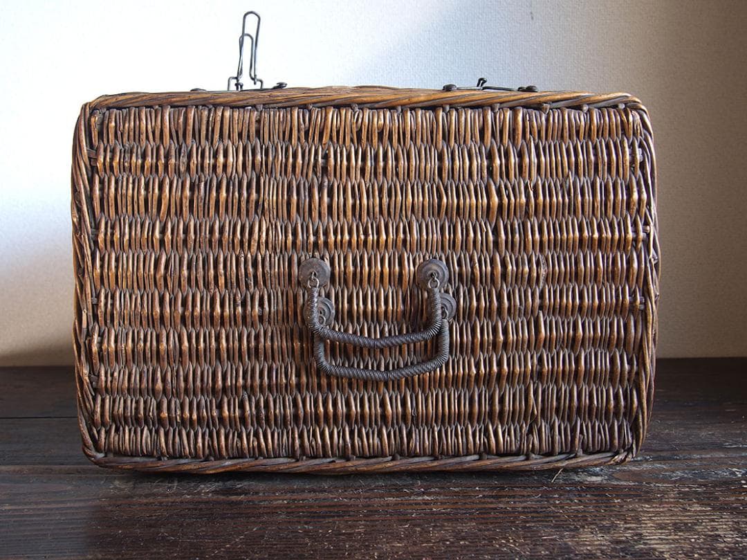 古いバスケット パニエ トランク ピクニック 旅行鞄 収納 欧州/K366