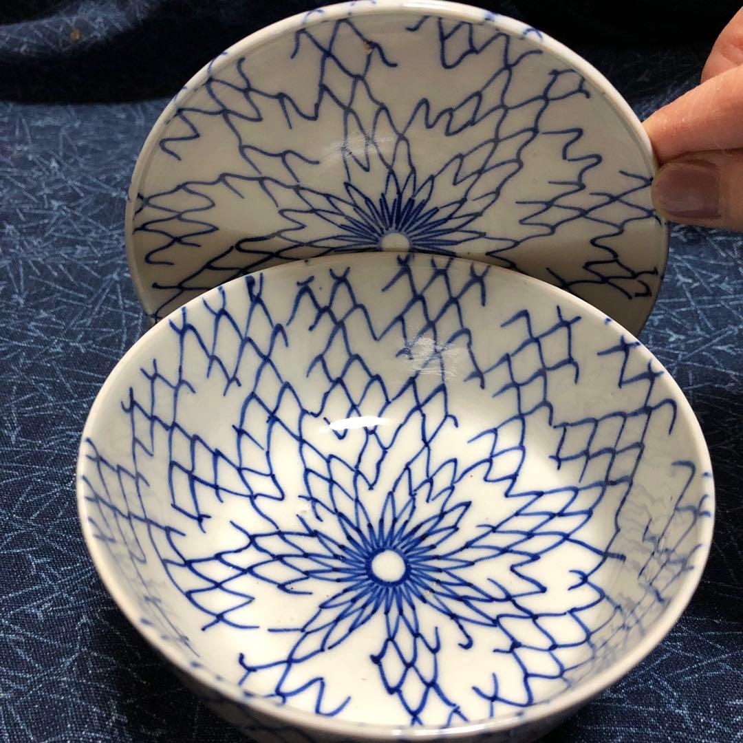 古伊万里　総破れ網手　蓋付き陶器椀物　江戸時代