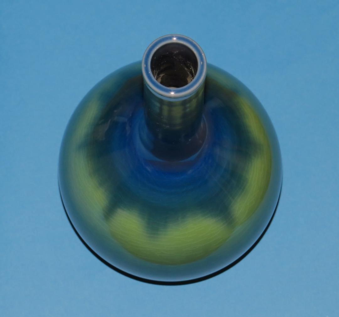 九谷焼　三代・徳田八十吉　彩釉　花入　花器　花瓶　鶴首瓶　共箱