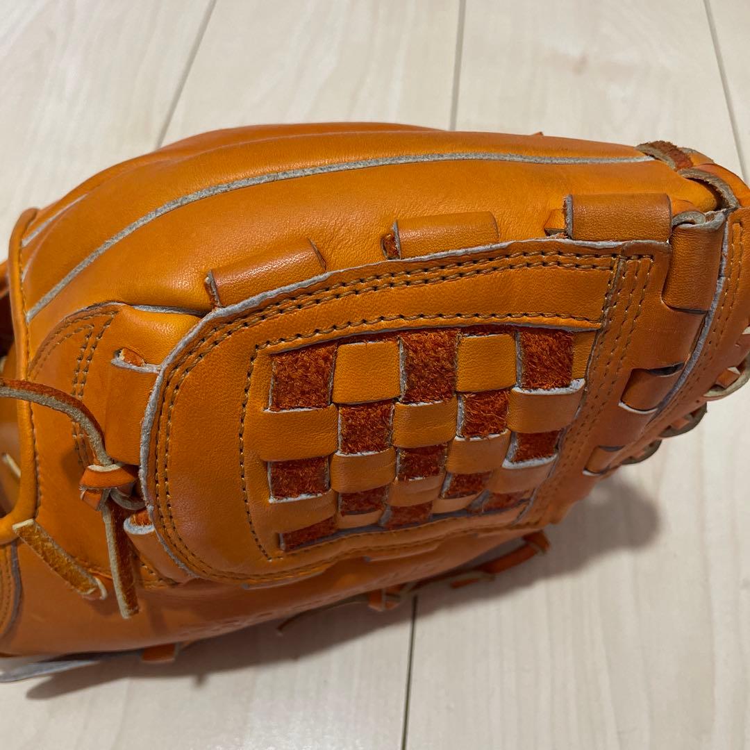 ゼット野球グローブ オレンジ レザー 編み込みスタイル　　　源田モデル