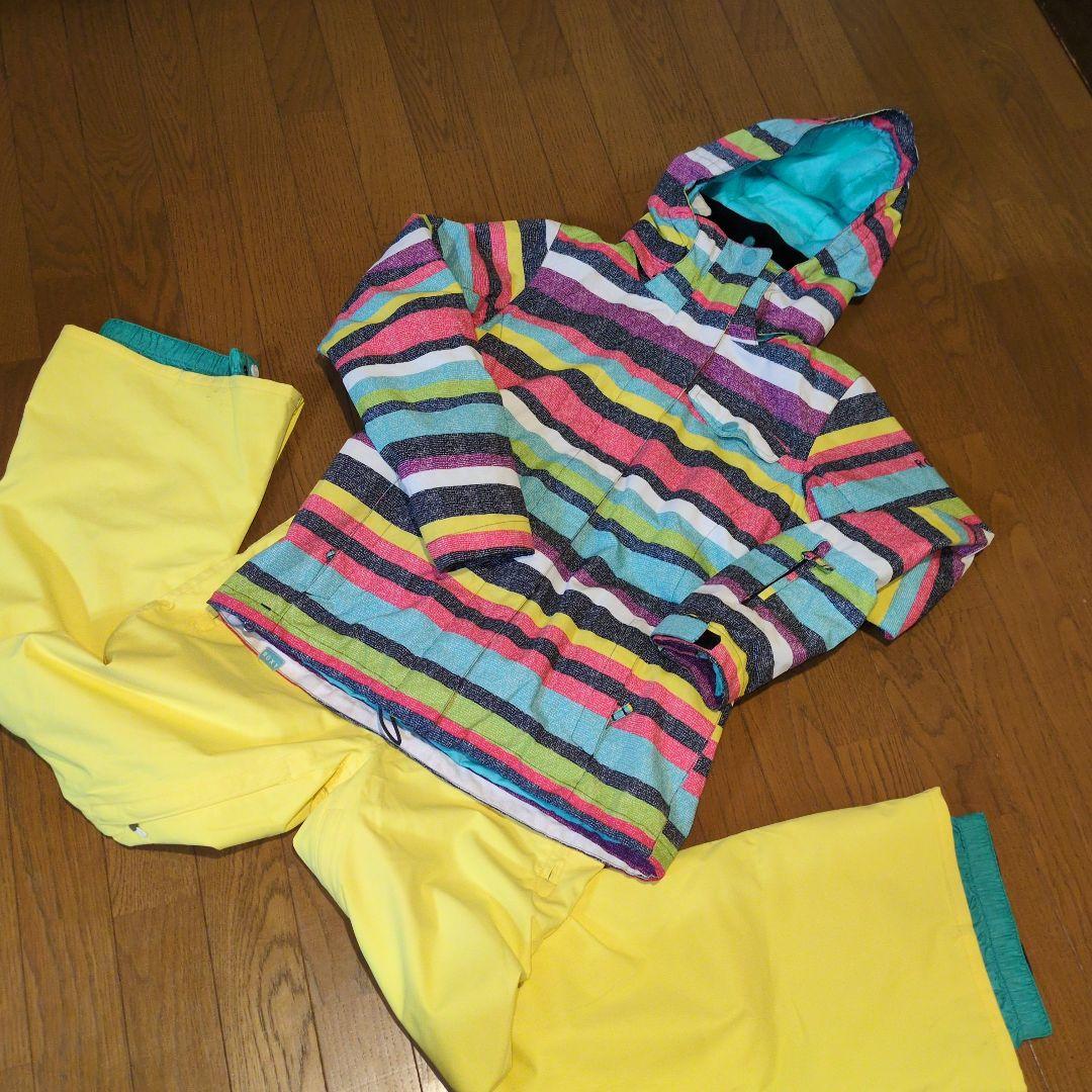 ROXY　スノボウェア　上下セット　Ｓ　ボーダー　マルチカラー　イエロー