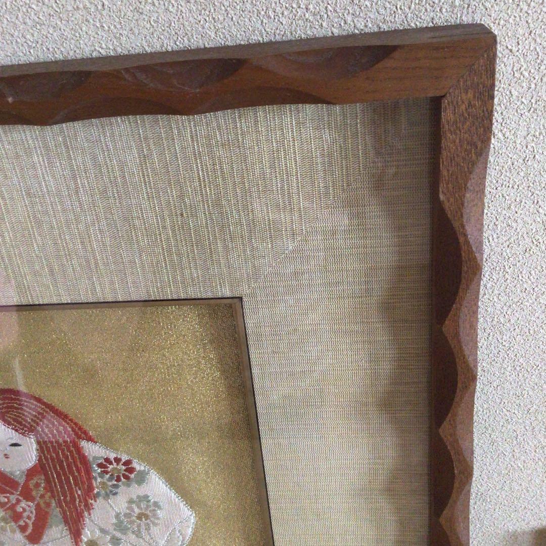 [美品]額入り袱紗　子供獅子　金糸入り袱紗　額嵌め込め作り　アンティーク品