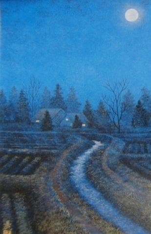 佐藤晨、【宵月】、希少な額装用画集より、新品額装付、状態良好