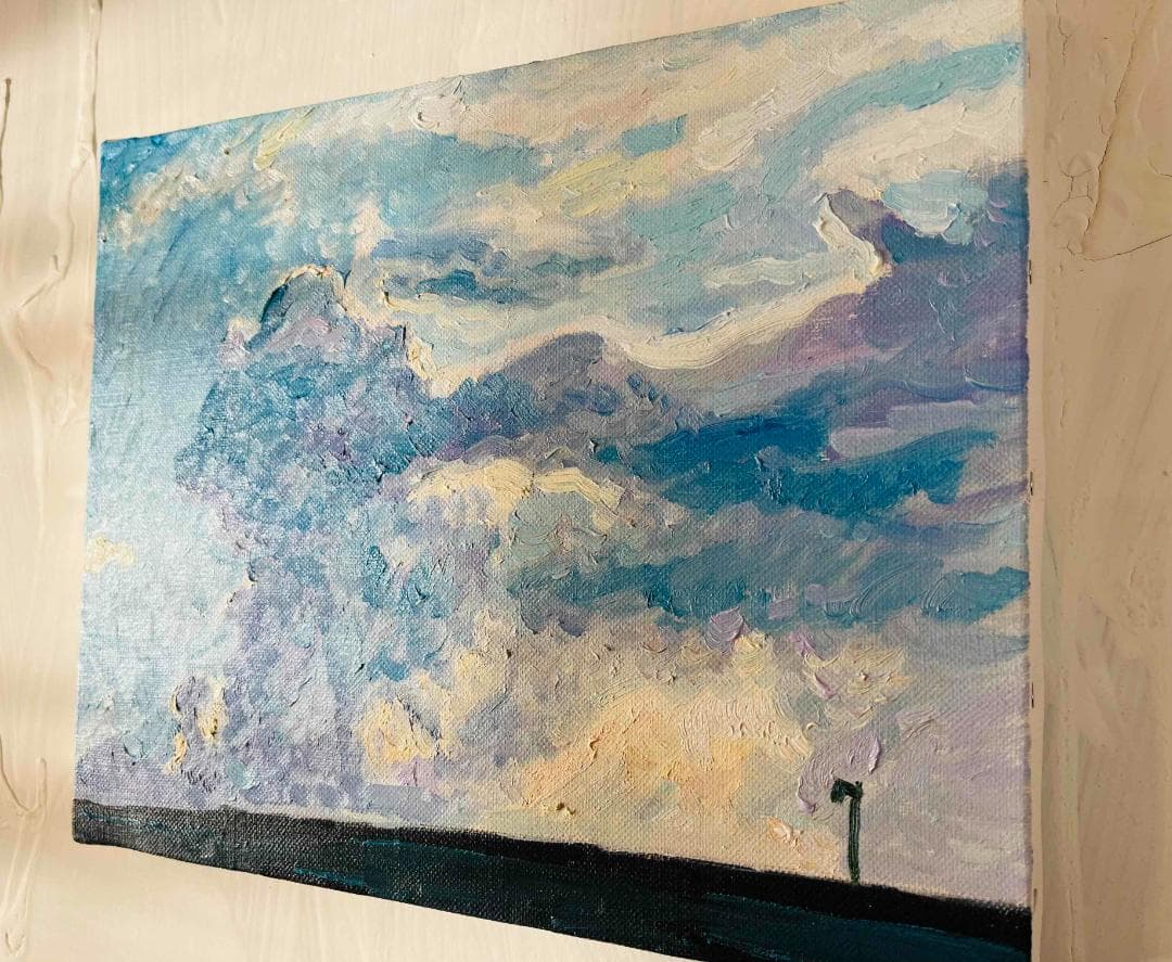 油彩画　原画「近所の風景　高速と神々の記憶が投影された空」F3 アート　絵画